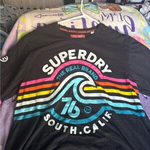 Superdry Black T-Shirt with Vibrant Wave Design
